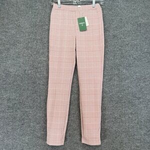 Halara Pants Womens XS Pink Plaid High Waisted Skinny Chino Pull On NEW